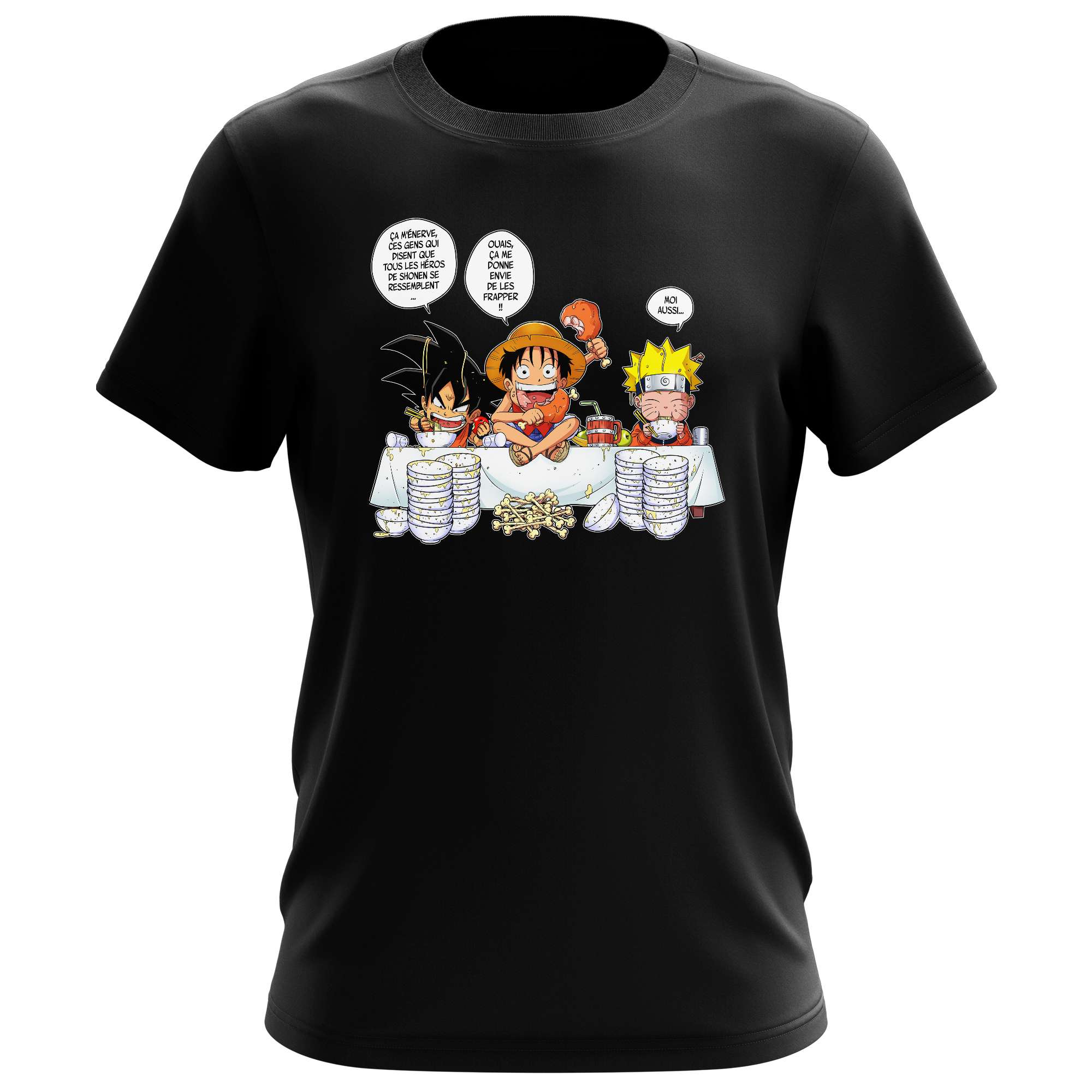  T  shirt  Homme parodie Naruto Luffy Sangoku et One Piece 