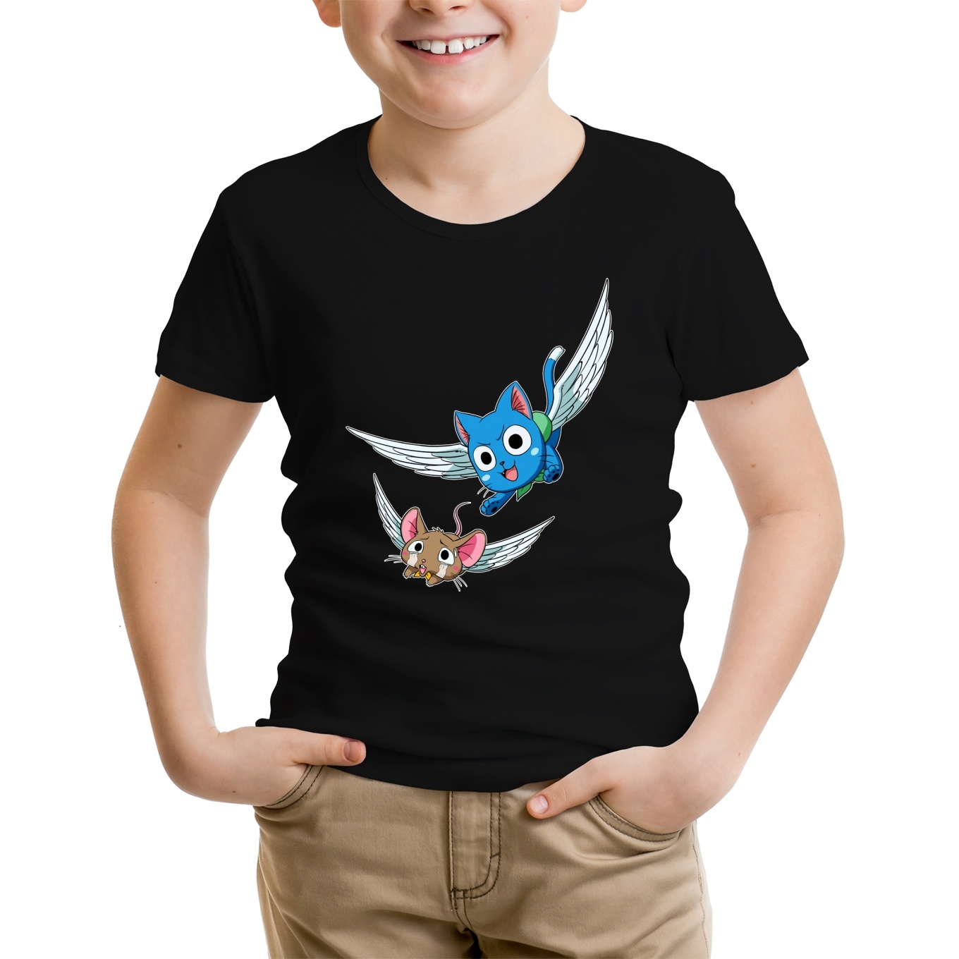 T Shirts Fairy Tail Parodique Happy Lexceed Chat Volant La