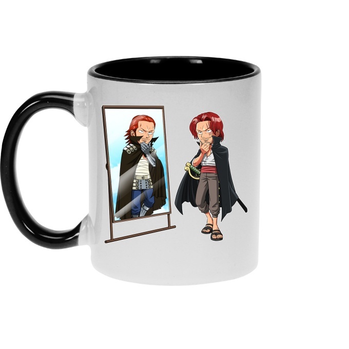 One Piece Lustiges Geburtstagsbecher (Tasse) mit Druck auf dem Henkel,  innen und außen - Roten Shanks und Gildarts Clive (One Piece Parodie  signiert OKIWOKI - Hochwertiges Tasse - Ref : 1290)