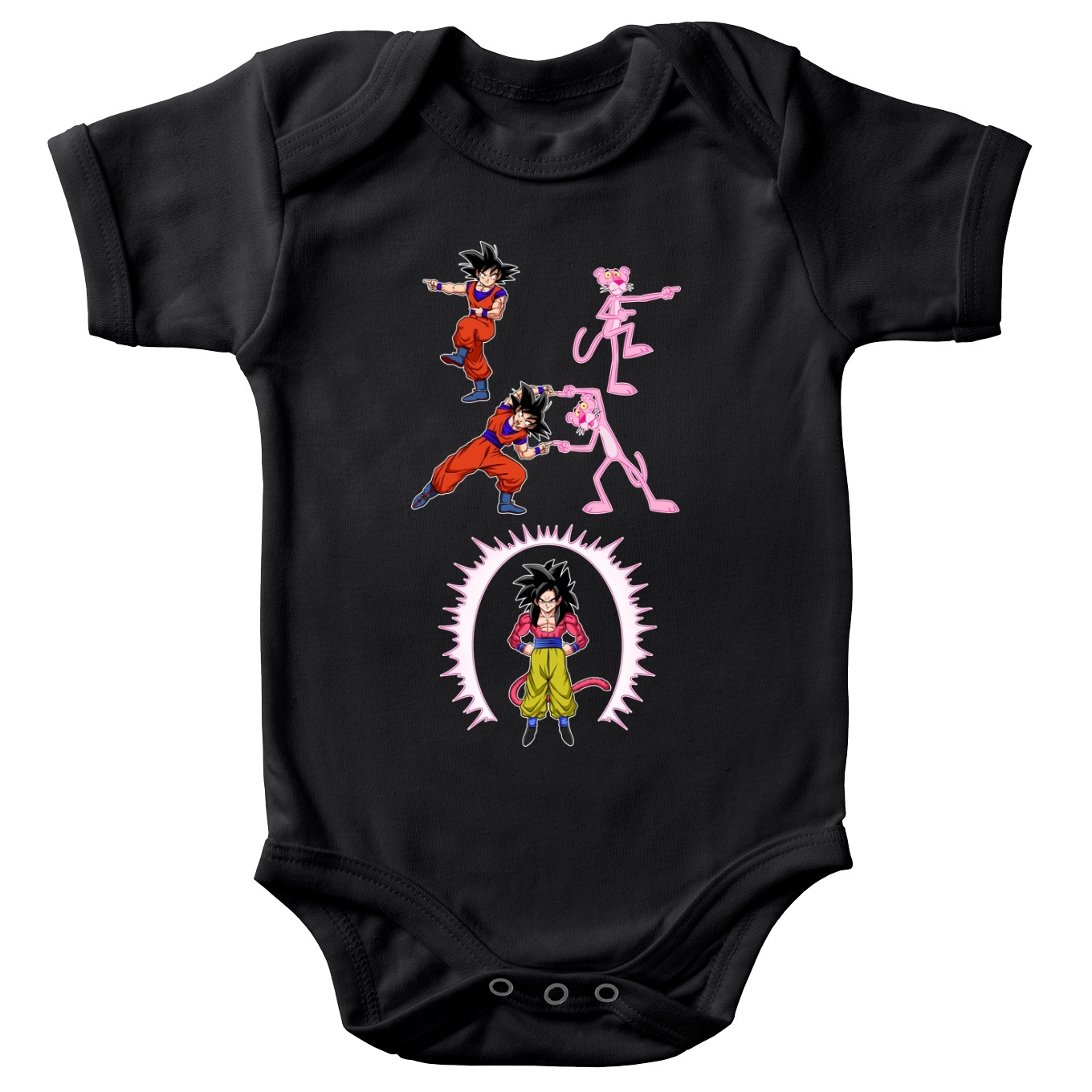 Dragon Ball Gt Parody Black Short Sleeved Baby Bodysuit Son Goku Super Saiyajin 4 And The Pink Panther Funny Dragon Ball Gt Parody High Quality Babygrow Size 650 Ref 650