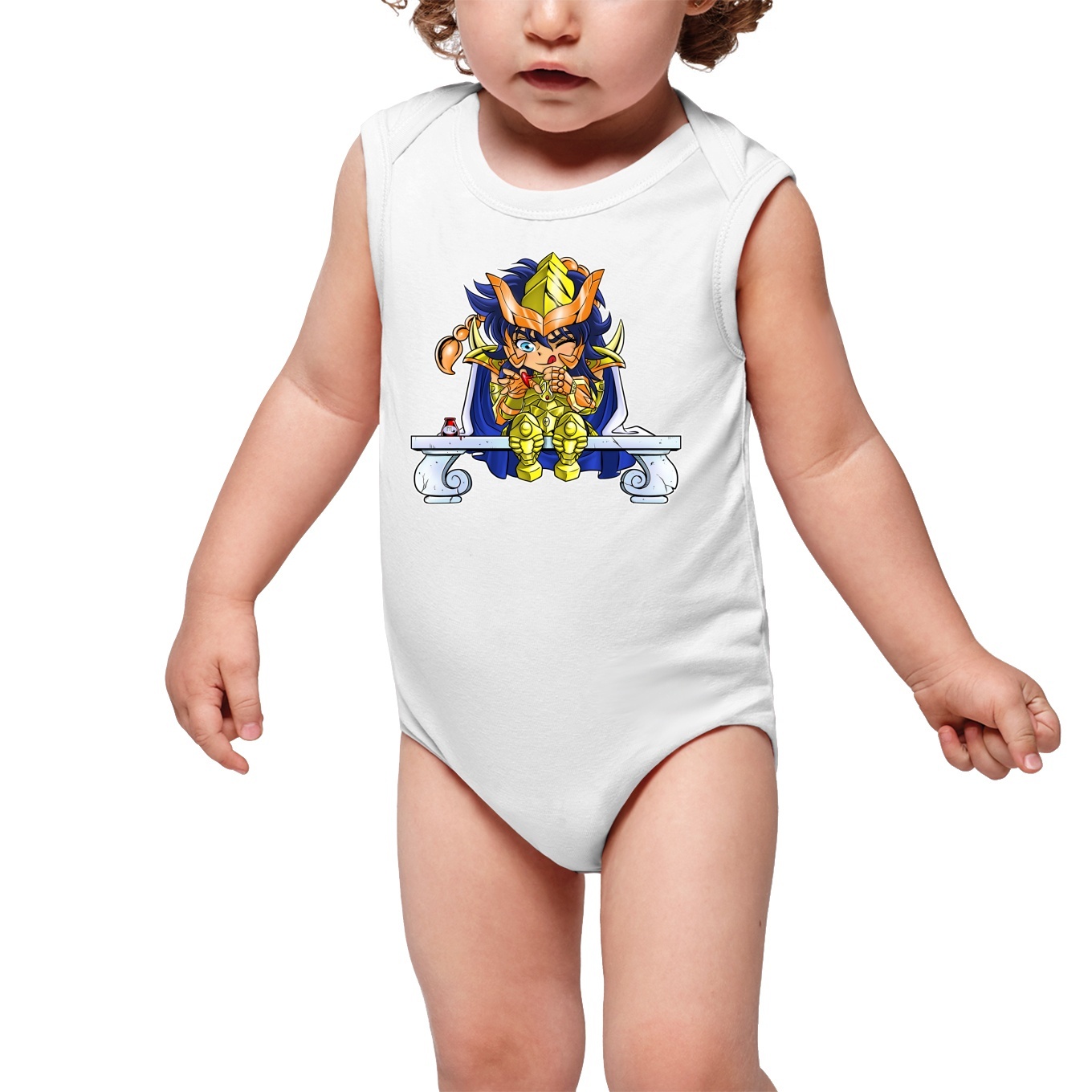 Knights of the Zodiac - Saint Seiya Parody Short-sleeved baby bodysuit  (Boys) - Gold Saint Scorpio Milo (Funny Knights of the Zodiac - Saint Seiya  Parody - High Quality Babygrow - Size 492 - Ref : 492)