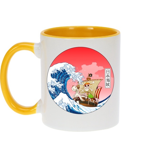 Taza de cumpleaños con impresión en el asa, en el interior y en el exterior  - Parodia de One Piece - Going Merry X La gran ola de Kanagawa (Taza de  primera