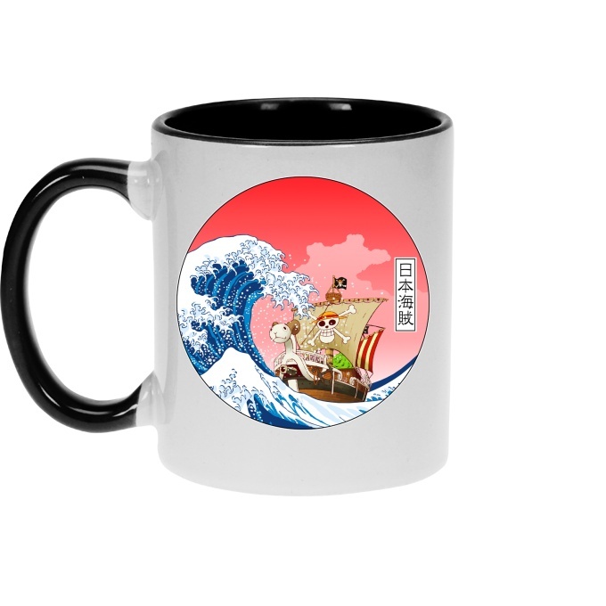 One Piece Parodic Mug With Handle And Interior Going Merry X The Great Wave Of Kanagawa Funny One Piece Parody High Quality Mug Ref 801