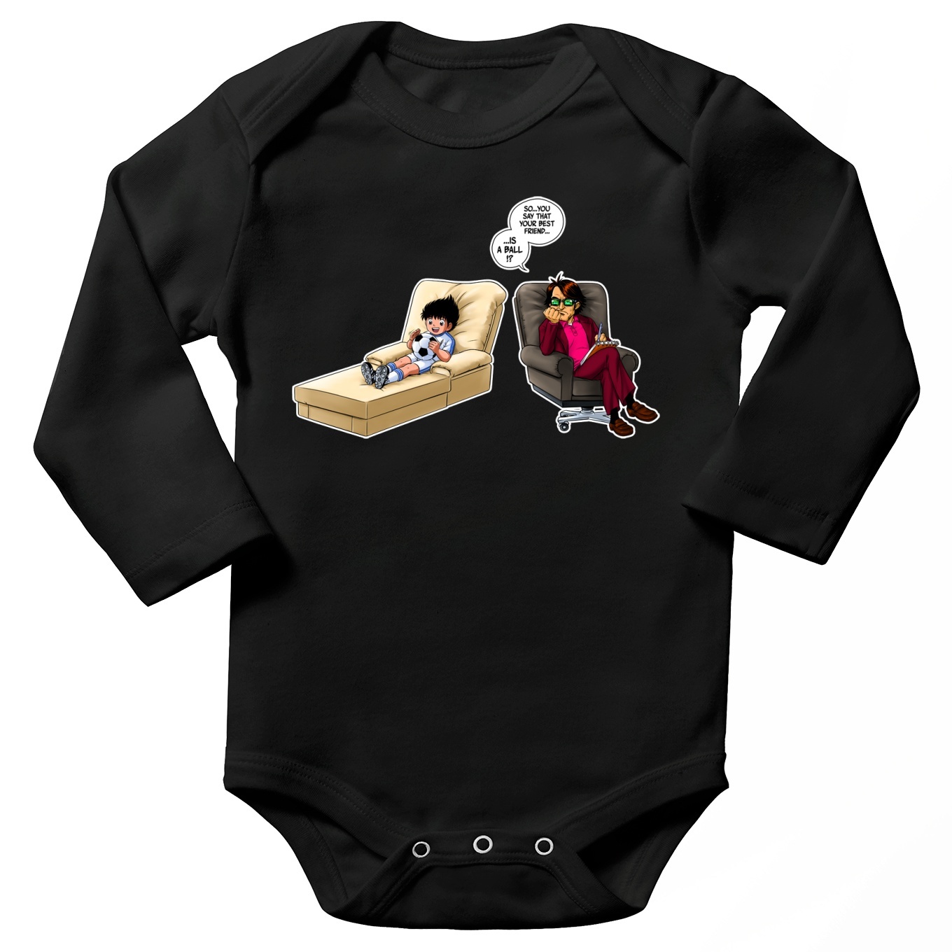 Captain Tsubasa Parody Black Long Sleeved Baby Bodysuit Flash Kicker Funny Captain Tsubasa Parody High Quality Babygrow Size 738 Ref 738