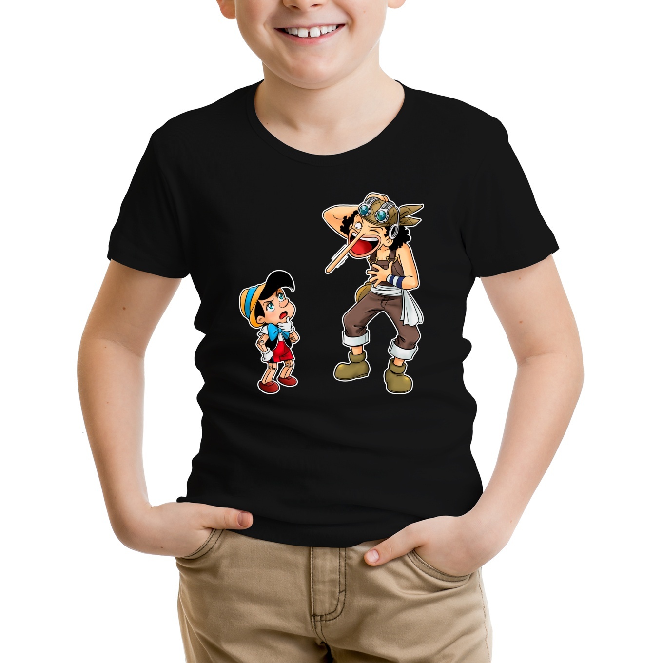 One Piece Parody Black Boys Kids T-shirt - Usopp and Piniocchio (Funny One  Piece Parody - High Quality T-shirt - Size 681 - Ref : 681)