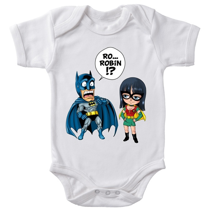 One Piece Parody White Short Sleeved Baby Bodysuit Batman And Robin Funny One Piece Parody High Quality Babygrow Size 1 Ref 1