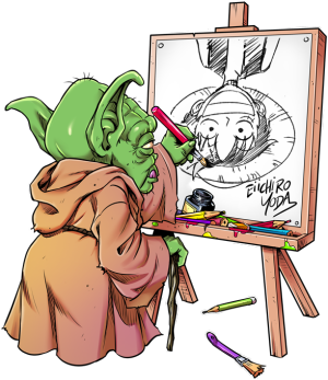 One Piece Parody Black Cap - Eiichiro Yoda drawing Luffy upside down.  (Funny One Piece Parody - High Quality Cap - 1058 - Ref : 1058)