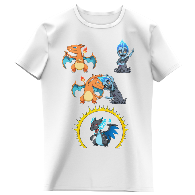 Wit kinderen meisjes T-shirt parodie Pokémon - Charizard, Mega Charizard X en Hades T-Shirt in maat 1208- bedrukt in - Ref 1208)