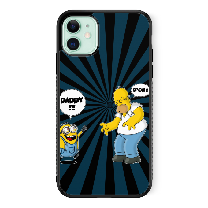 Stijg stap in natuurlijk iPhone 11 Smartphone Cover (Zwart) - parodie Minions - Homer Simpson en the  Minions - Homer Simpson en Minion (Hoge kwaliteit cover - bedrukt in  Frankrijk)