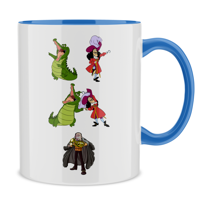 One Piece Parodic Mug With Blue Handle And Blue Interior Sir Crocodile And Captain James Hook Funny One Piece Parody High Quality Mug Ref 486