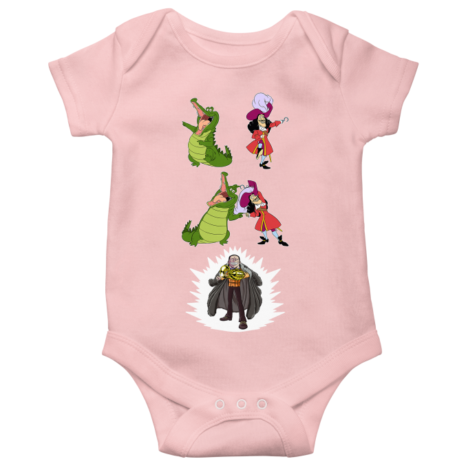 One Piece Parody Pink Short Sleeved Baby Bodysuit Girls Sir Crocodile And Captain James Hook Funny One Piece Parody High Quality Babygrow Size 486 Ref 486