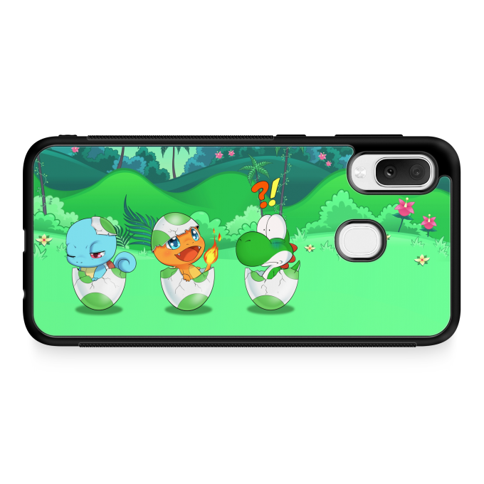 Coque Pour Telephone Portable Samsung Galaxy 0e Parodie Pokemon Bebe Yoshi Face A Salameche Et Carapuce