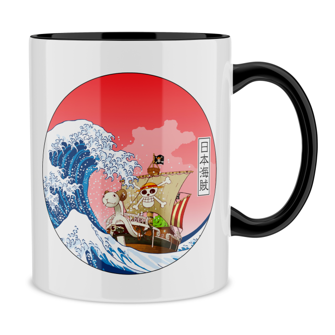 One Piece Parodic Mug With Handle And Interior Going Merry X The Great Wave Of Kanagawa Funny One Piece Parody High Quality Mug Ref 801